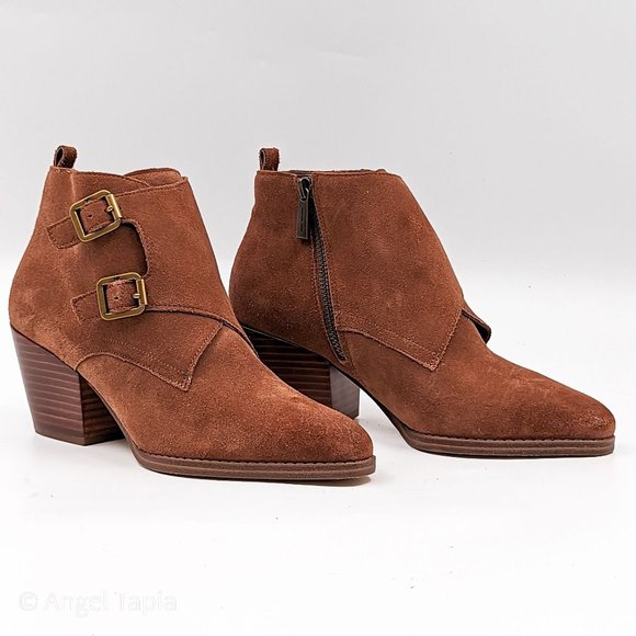 Michael Kors Womens Loni Brown Double Buckle Suede Ankle Boots size 6.5 - Picture 1 of 9
